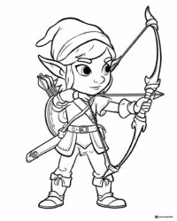 Link elf coloring page aiming bow and arrow