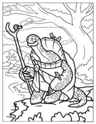 Master Oogway Kung Fu Panda Coloring Page with staff