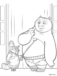 Master Shifu poking Po with a stick coloring page