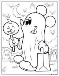 Mickey Mouse Ghost Coloring Page with Pumpkin Lollipop