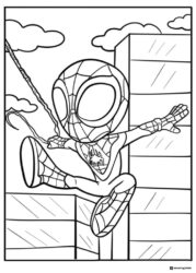 Miles Morales Swinging from Building Coloring