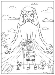 Moana Coloring Page on the Beach with Waves