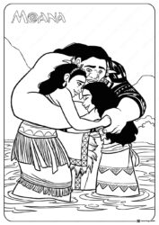 Moana Family Hugging Coloring Page