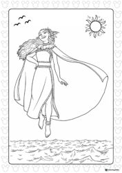 Moana Floating with Sun Coloring Page