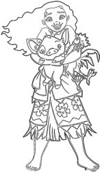 Moana Holding Pua and Heihei Coloring Page