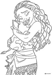 Moana Hugging Pua Coloring Page