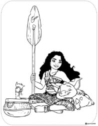 Moana Pua Heihei and Paddle Coloring Page