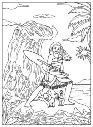 Moana Pua Heihei and Wave Coloring Page