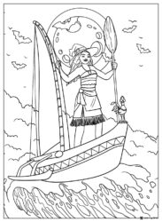 Moana Sailing at Night Coloring Page
