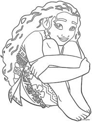 Moana Sitting and Hugging Knees Coloring Page