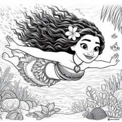 Moana Swimming Underwater Coloring Sheet