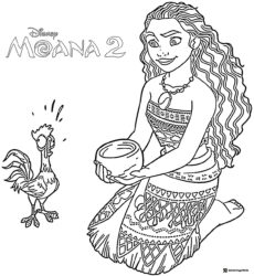 Moana and Heihei Coloring Page