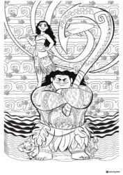 Moana and Maui with Symbols Coloring Page