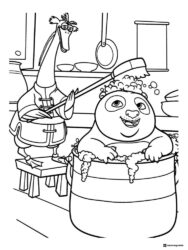 Mr. Ping washing Po in a tub coloring page