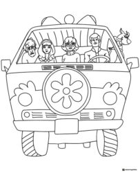 Mystery Machine Coloring Page with Scooby Doo and friends