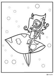 Niffty Hazbin Hotel Coloring Sheet on a mushroom