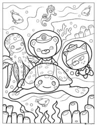 Octonauts with sea creatures underwater coloring page