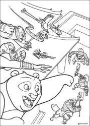 Po and Furious Five vs wolves Coloring Page