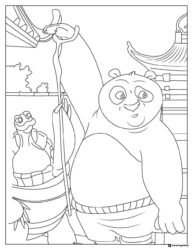 Po and Oogway Kung Fu Panda Coloring Page with staff
