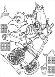 Po and wolf on a cart Coloring Page
