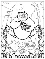 Po doing splits while eating dumplings coloring page