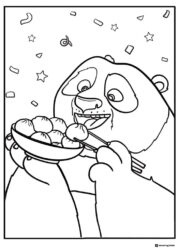 Po eating dumplings happily coloring page