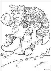 Po fighting a wolf Kung Fu Panda Coloring Sheet