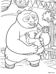 Po hugging Mr. Ping coloring page