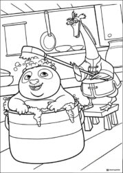 Po taking a bath Kung Fu Panda Coloring Page