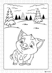 Pua the Pig in Snowy Landscape Coloring Page