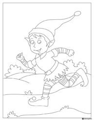 Running Elf Coloring Page with Striped Legs