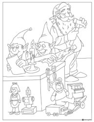 Santa and Elves Coloring Sheet Making Toys