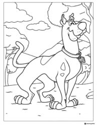Scooby Doo Coloring Page standing in a forest