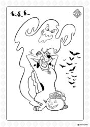 Scooby Doo and Ghost Coloring Page with Candy Pumpkin