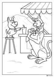 Scooby Doo and Scrappy Doo at a stall coloring page
