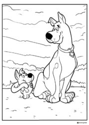 Scooby Doo and Scrappy Doo sitting coloring sheet