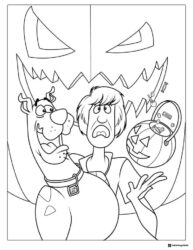 Scooby Doo and Shaggy with Halloween pumpkin coloring sheet