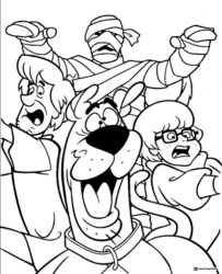 Scooby Doo gang scared of mummy coloring page