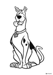 Scooby Doo sitting down and happy