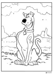 Scooby Doo sitting in landscape coloring page