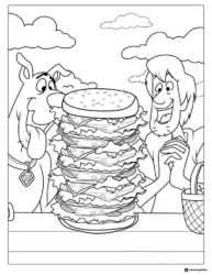 Shaggy and Scooby Doo Coloring Page with giant sandwich