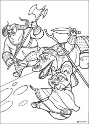 Shifu and villains Kung Fu Panda Coloring Page in battle
