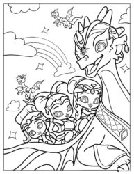 Shimmer Shine and Leah with a dragon Coloring Page