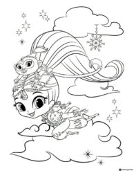 Shimmer and Naz on a cloud Coloring Page