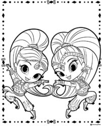 Shimmer and Shine dancing together Coloring Page