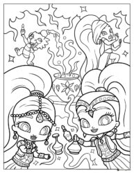 Shimmer and Shine making potions Coloring Page