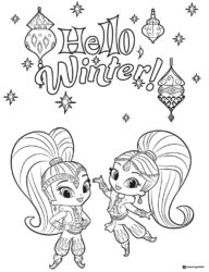 Shimmer and Shine with Hello Winter Coloring Page