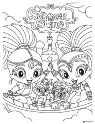 Shimmer and Shine with pets and logo Coloring Page