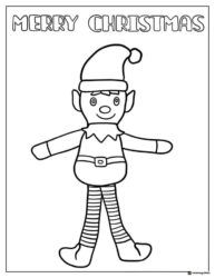 Simple Elf Coloring Page with Merry Christmas