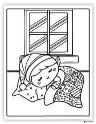 Sleeping Elf Coloring Page by a Window
